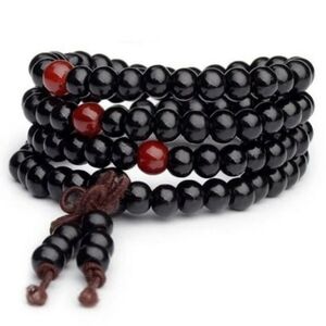 Yoga Meditation Sandalwood Mala Beads Rosary Wrap Bracelet Wooden Red Black